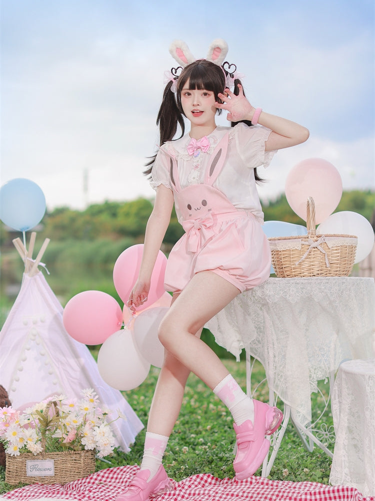 Shorts Bunny/Brown Bear Overalls Bubble Pink
