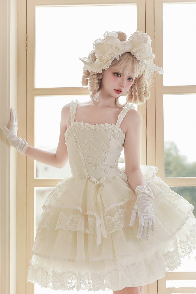 Corset Tiered Dress Lolita Skirt White Creamy Princess