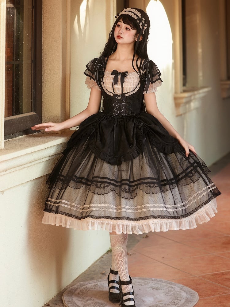 Boned Basque Waist Elegant Under Bust Classic Lolita Jumper Skirt