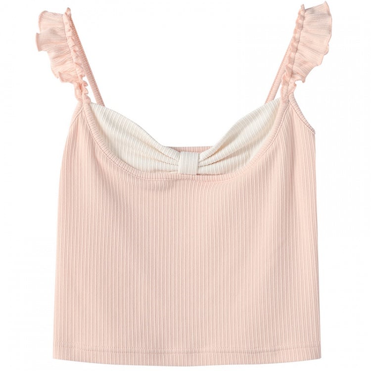 Tank Top Pink Flutter Sleeves Bowknot Design Neckline