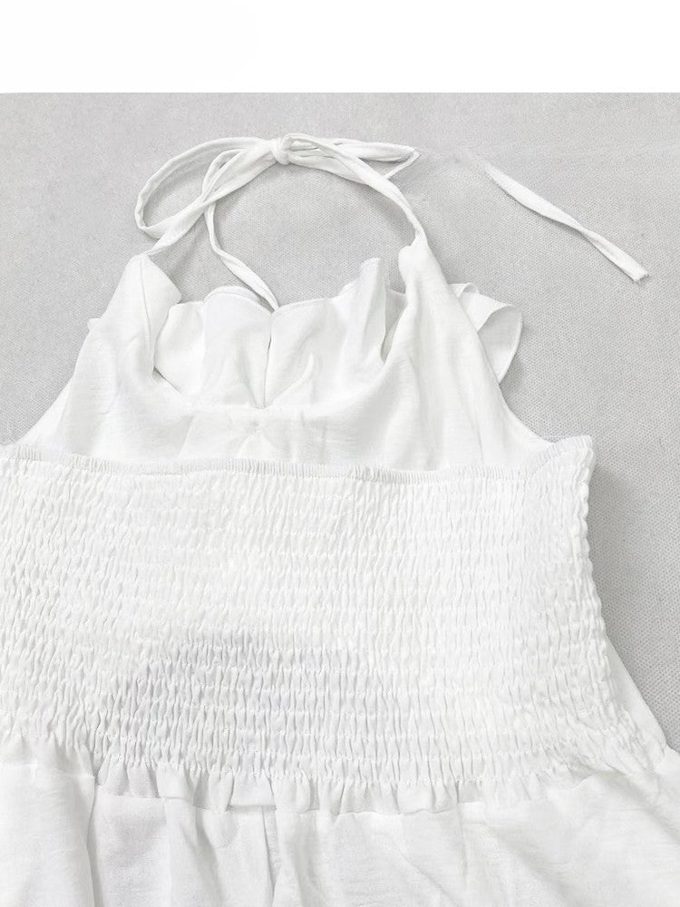 White Halter Design Neck Holiday High-low Top