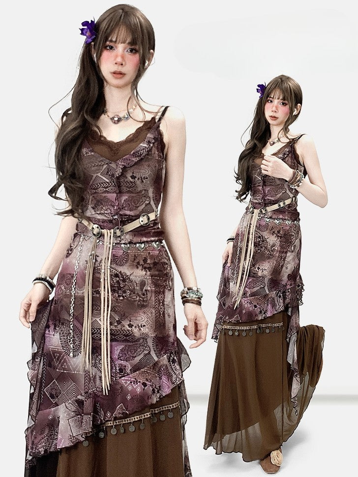 Design Print Millard Fashion Asymmetrical Hem Purple + Dress Cami