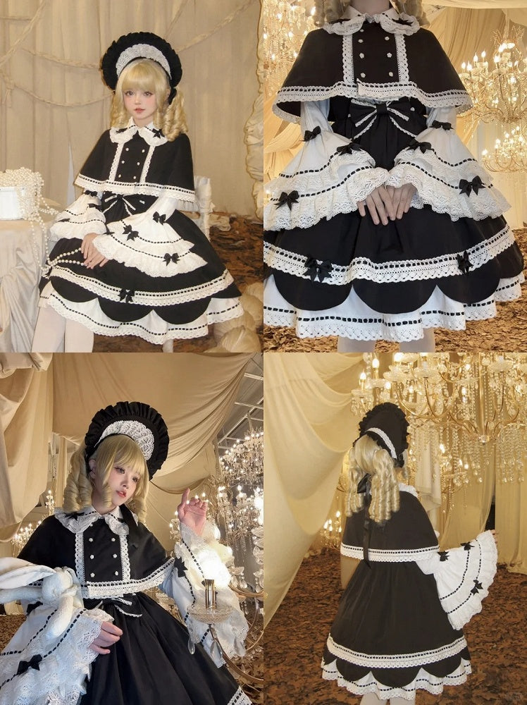 Decoration Black Bowknots White Peter Pan Collar Bell Sleeves Blouse