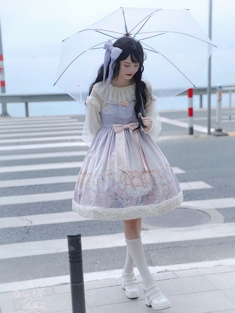 Purple and Print Cloud Dress Plush Sweet JSK with Sheep Lolita Hem
