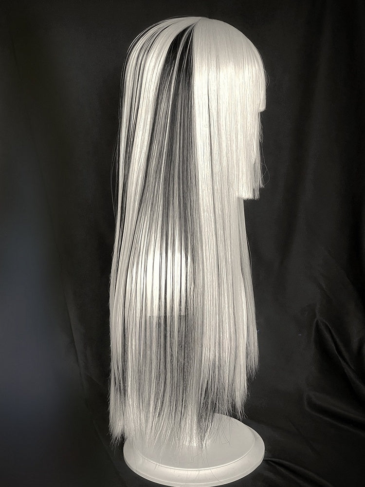 Bangs With Highlight Wig Hime Full Cut Black Straight Length 80CM Silver And