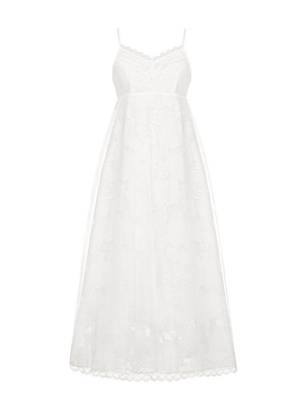 Version Slip White Long Empire Waist Dress V-neck Elegant Lolita