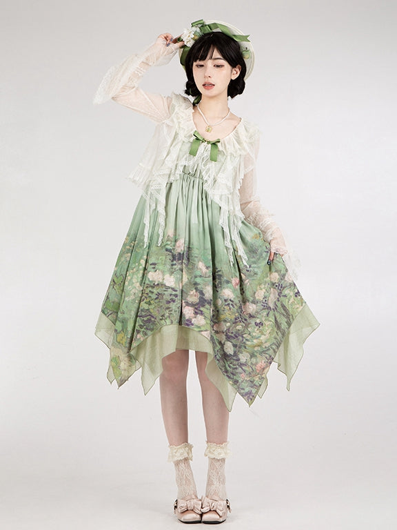 Sheer Dotted Cascading Trim Top White Ruffle Tulle Sleeves Long