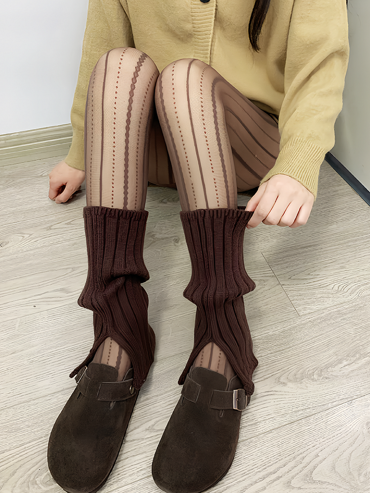 Milk White/Grey/Coffee/Black Split Knitted Leg Warmers