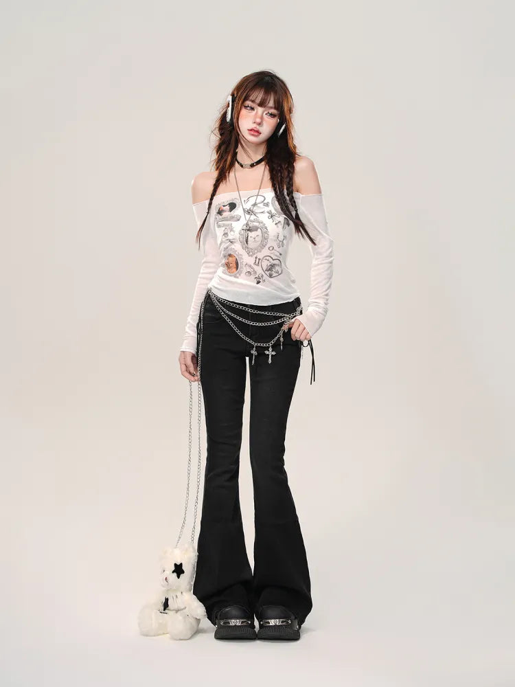 Jeans Detail Black Fishtail Lace-up