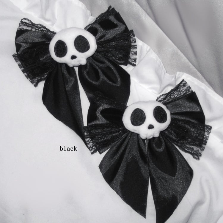 Punk-Skelett-Design, Spitze, Schleife, Jirai Kei-Haarspangen