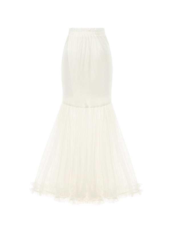 裾マーメイドウエストスカート 伸縮性のあるチュール
