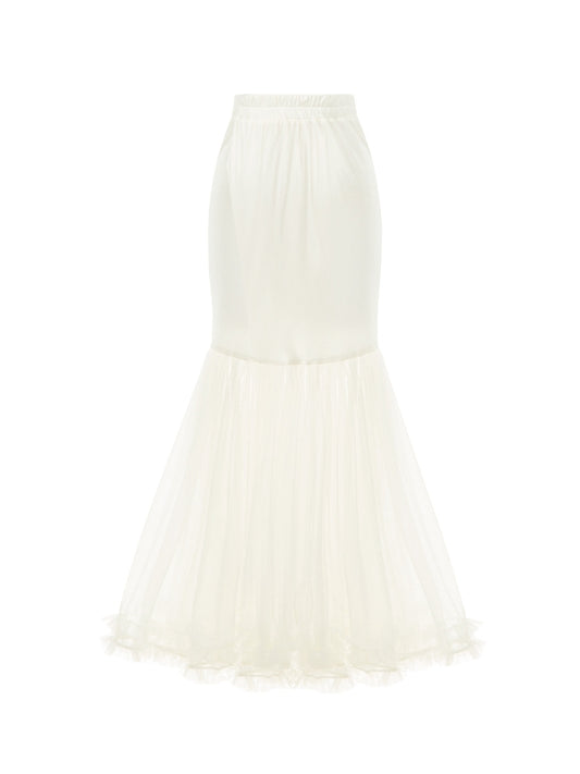 裾マーメイドウエストスカート 伸縮性のあるチュール