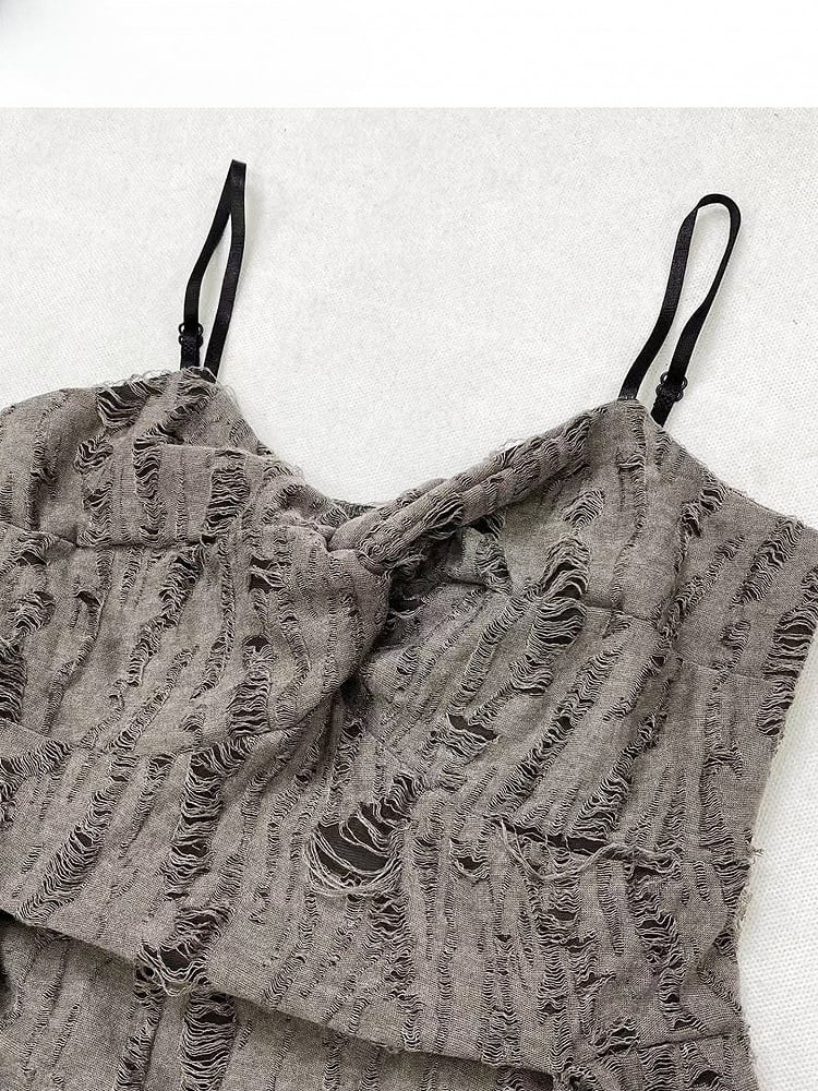 Gloves Gray Bittersweet Accents Top Ruffle Cascading + Distressed Details Cami