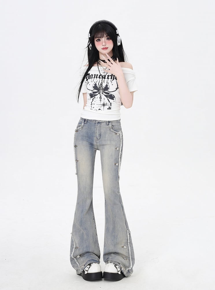 Raw Hem Vintage Blue Flared Jeans Glamorous