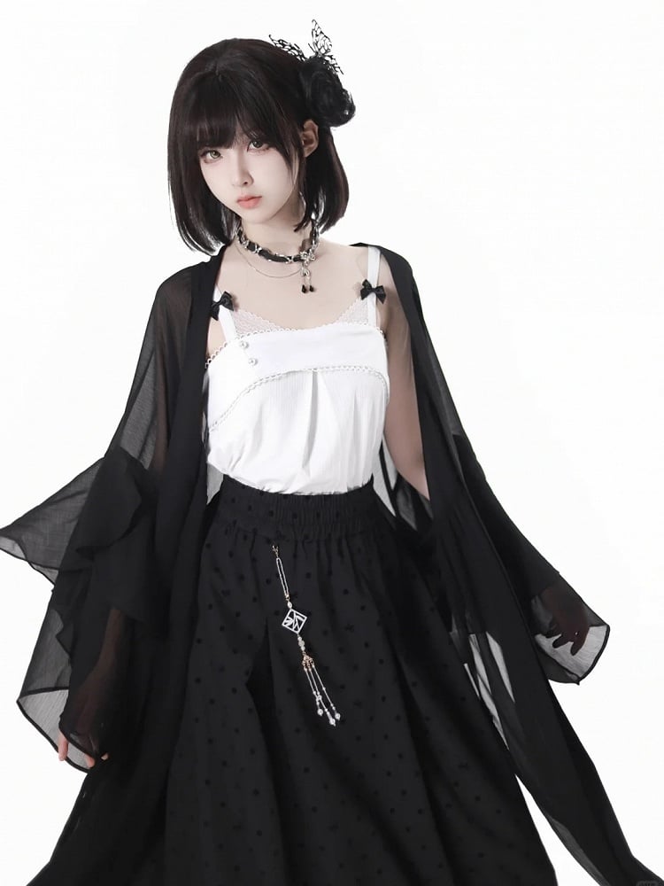 Style Knit Cami Top White Bowknot Details Cheongsam