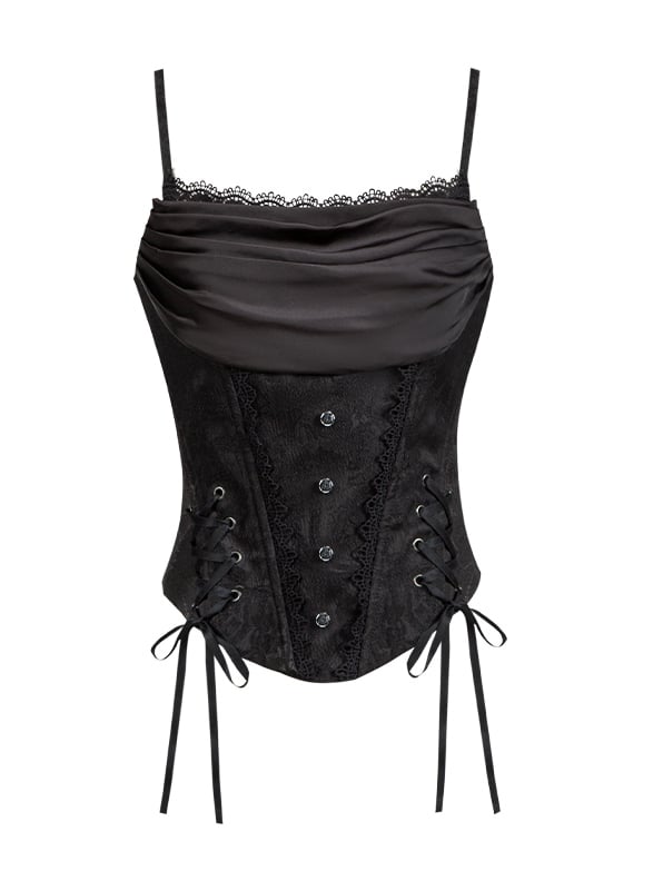 Top Gothic Lolita Neckline Black Vampire Boned Corset Cowl