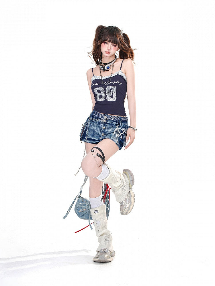Glamorous Mini Slim-fitting Pockets Blue Silver-tone Denim Skirt Buttons