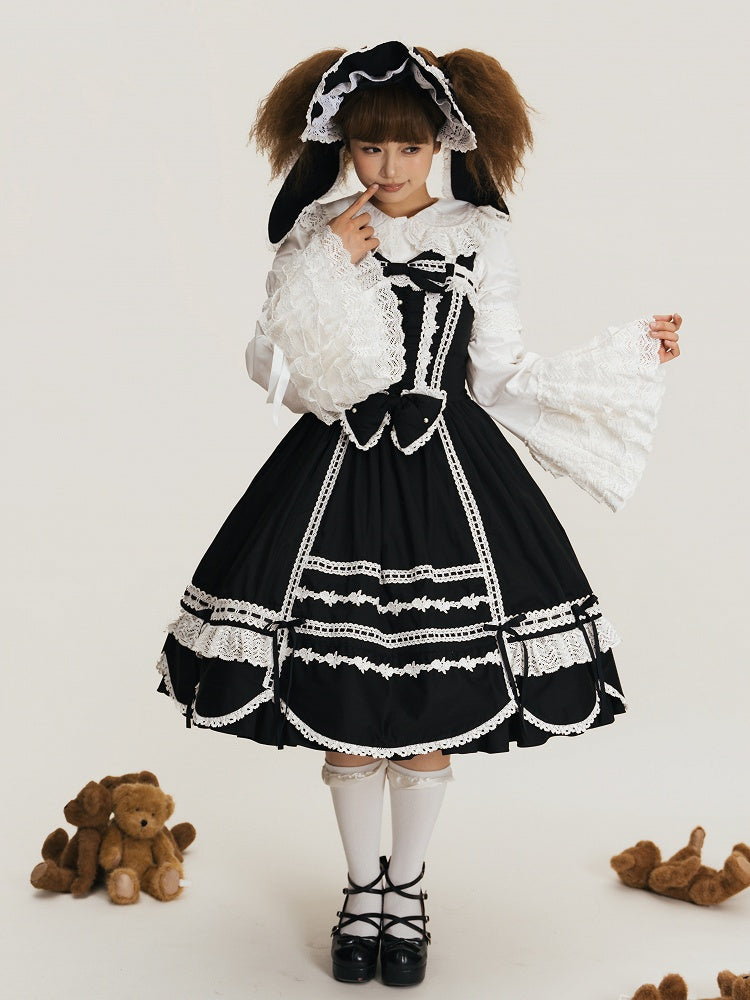 Trimmen Sie alten schwarzen Pullover Saum Schule Rand Kleid gewellten Rock Lolita