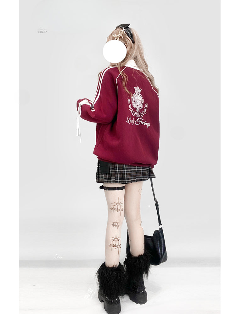 Weinrotes Sweatshirt im Preppy-Stil zum Überziehen