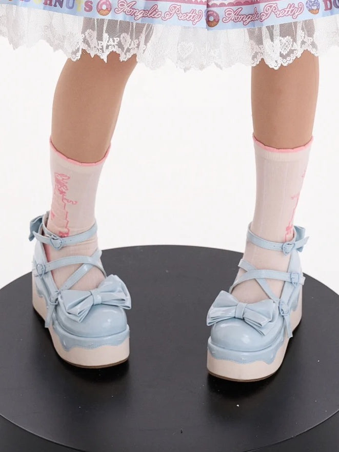 Design PU Blau Crisscross Süße Plateauschuhe - Lolita