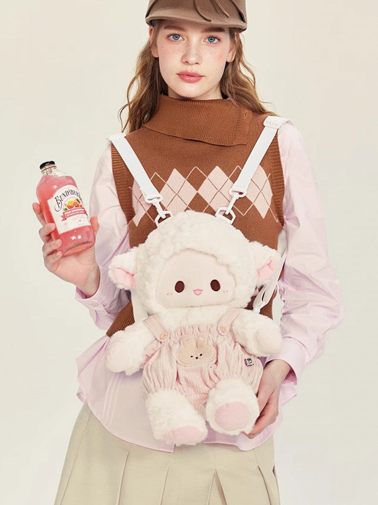 Backpack Plush WhitePink Cute + Lamb Middle/Large Pants Overall Size