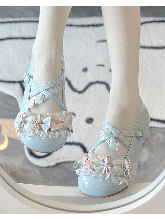 Toe Candy Runde Schuhe Low Mary Bows Jane Lolita Sweet Blue Heel - mit