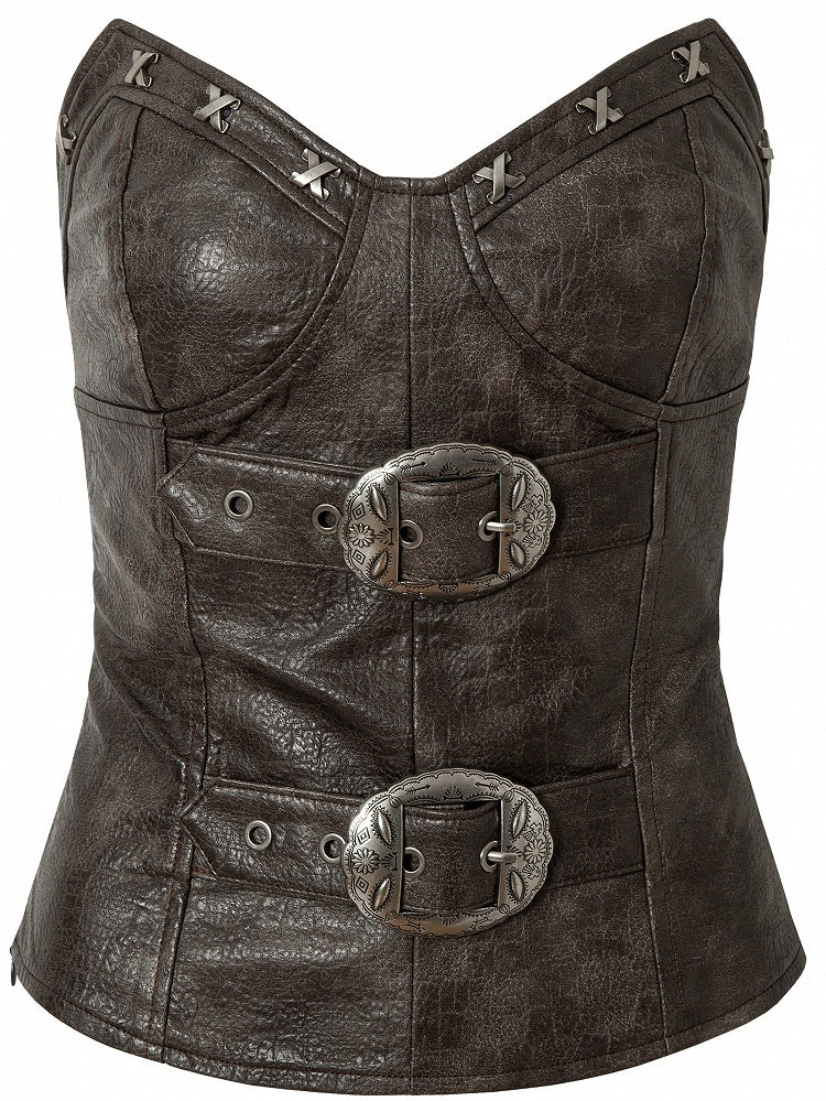 Bustier-Schnallenverziertes Punk-Top Rot/Braun Wasteland PU