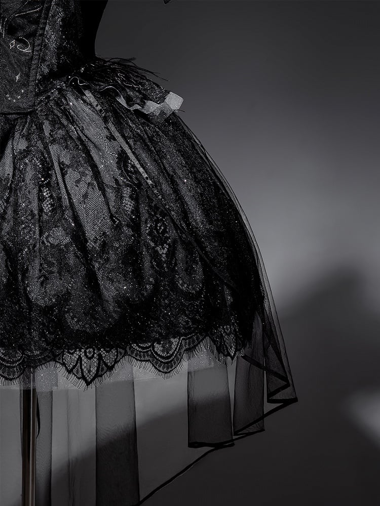 Waist Gothic Shimmer Kuro Black Swan Embroidered Basque Dress