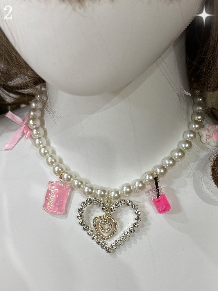 Rhinestone Necklace Pendant 4 Beaded Crown/Heart Options