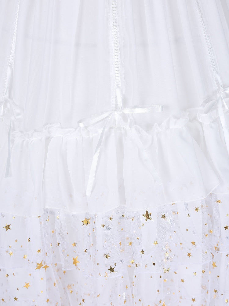 Length Fish-bone Glittering Stars Gorgeous White/Beige/Black Adjustable Petticoat