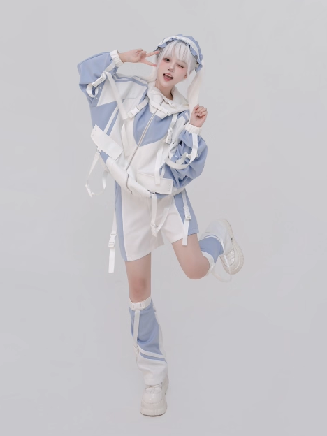 Colorblock Light White Tenshi Kaiwai Inspired and Techwear Jacket: Blue