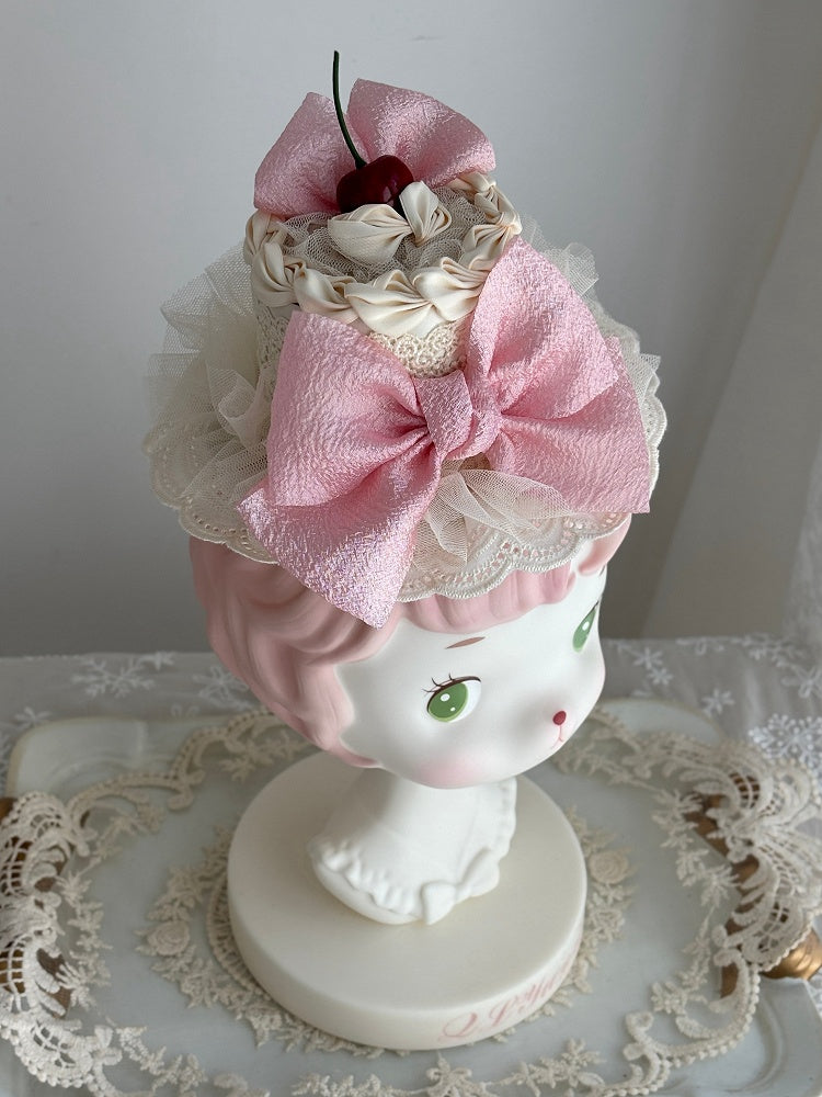 Kirschverzierte Schleifen Mini Pink Lolita Hut Kuchen