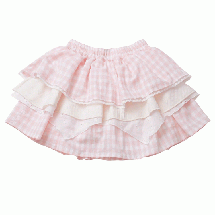 Stufenrock Hamburger Motiv Rosa/Braun Kariert Elastische Taille