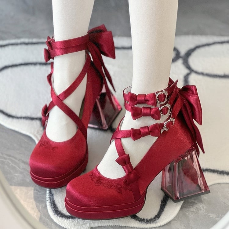 Heels High Elegant Camellia Platform Flower Heel Red Block