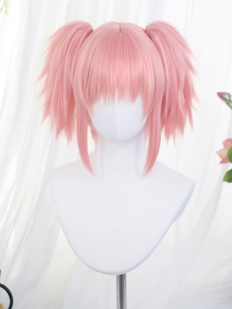 With Wigs Ponytails Two Straight Pink Short
