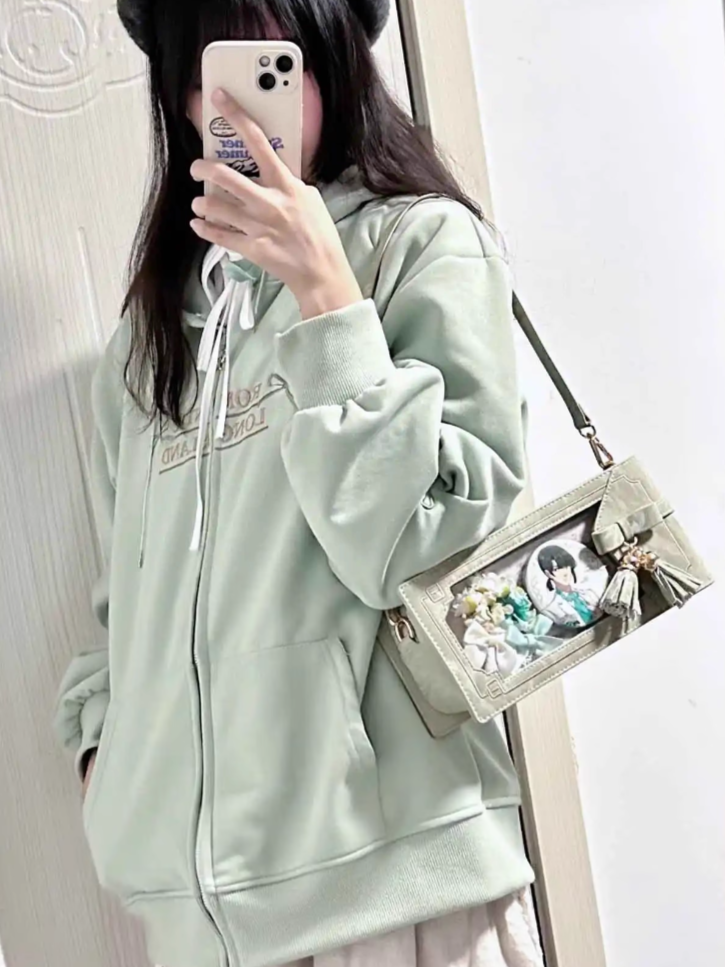 Ita Style Floral Green Cheongsam With Accent Pattern PU Bow Fringe Bag