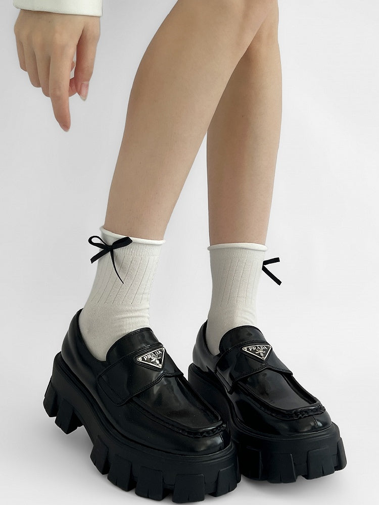 Rolled-Trim All Socks Detail White/WhiteBlack Bowknot