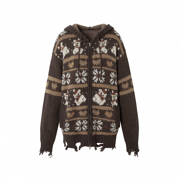 Schwarzbrauner Mohair-Kapuzenpullover