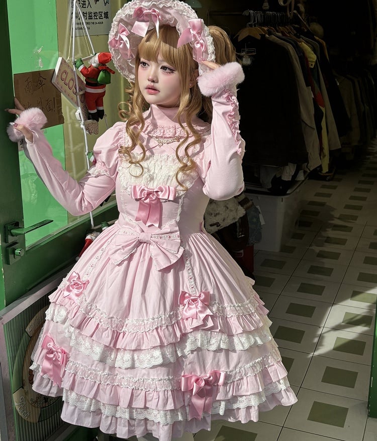 Sleeves Pink Puff Lolita Bow Old Dress Accents with Short School