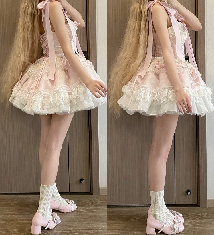 Boned Waist Lolita Princess Basque Bust 80-88CM Balletcore Pink Skirt Clearance-Size Jumper S for