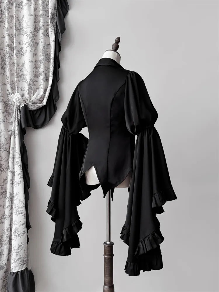 Black / Dark Blue Long Bell Sleeves Aristocrat Gothic Shirt