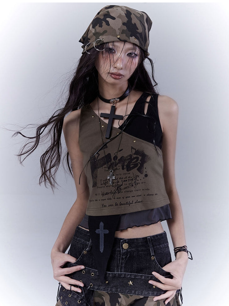 Punk Distressed Studded Triangle Camouflage Wasteland Scarf