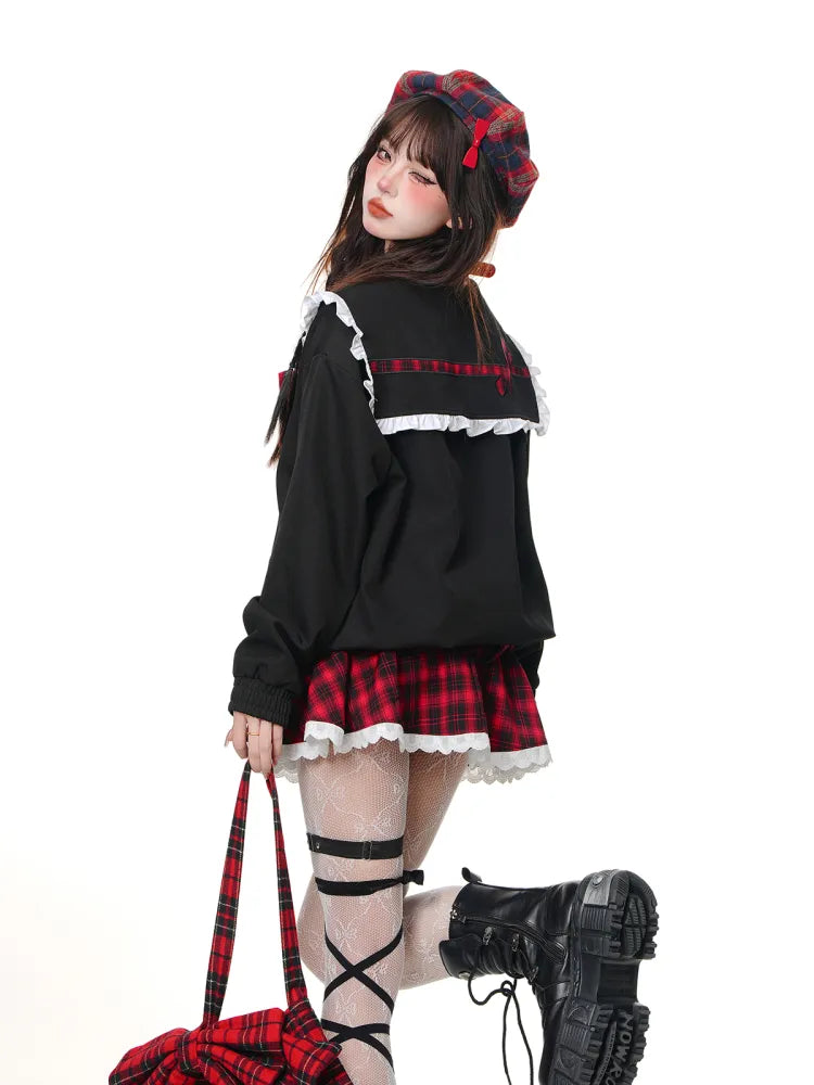 Lace Skirt Red Trim Plaid