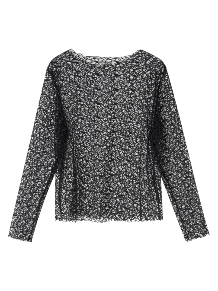 Fishnet Long Sleeves Top Punk Black Hollow-out