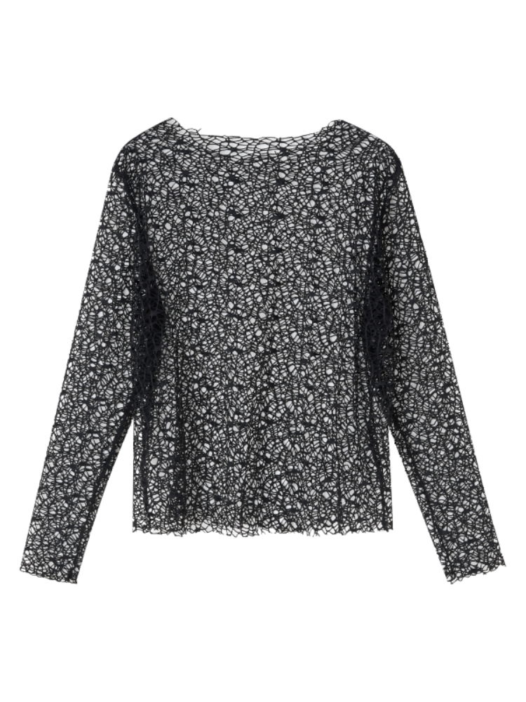Punk Black Hollow-out Fishnet Long Sleeves Top