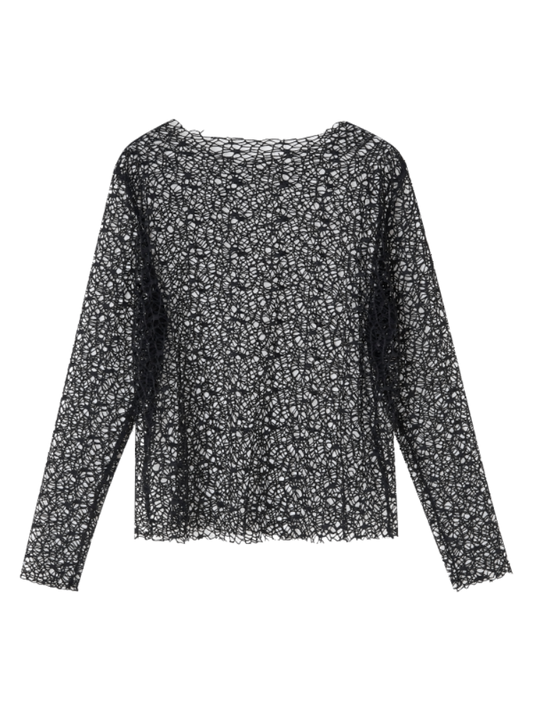 Punk Black Hollow-out Fishnet Long Sleeves Top