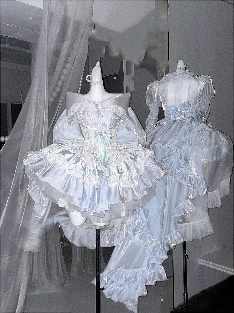 Corset Belt with Train Tiered Ruffles Satin Hime Lolita Light Green