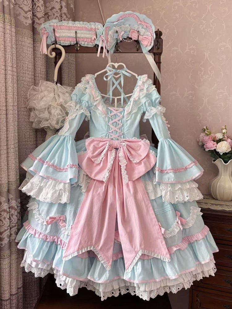 Plus Sizes Available Blue Gorgeous Old School Princess Lolita Cotton Dress