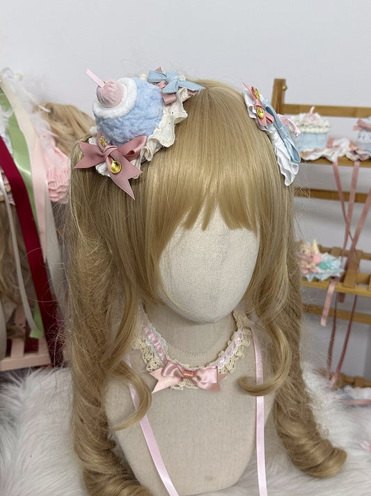 Cherry Mini and Decoration Cake Hat with Sweet Blue/Pink Bowknots Lolita