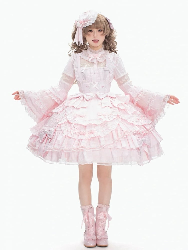 Cape Lolita JSK Bust Under Bell Blouse Pink + Set - Dress Full Sleeves Dollcore Sakura